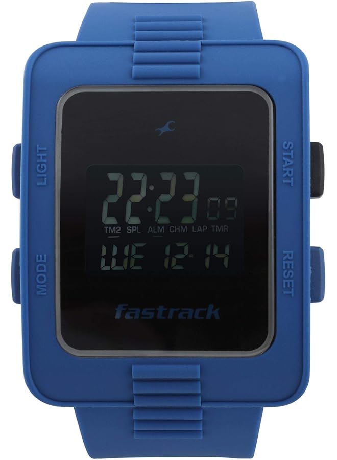 فاستراك 38009Pp02 ساعة رقمية للرجال مقاومة للماء حتى 30 مترًا بمينا أسود وسوار من السيليكون باللون الأزرق - Image 1