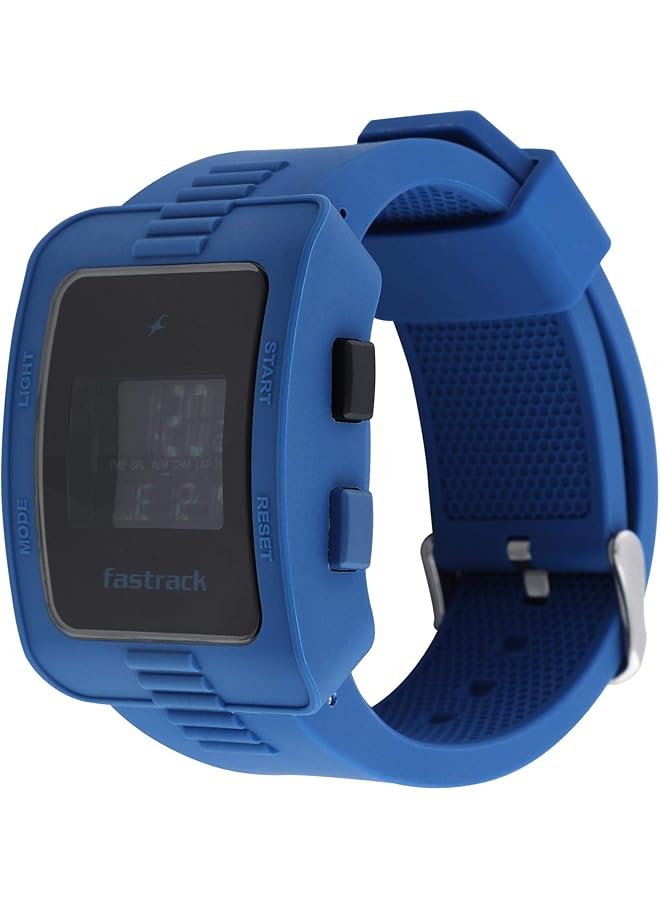 فاستراك 38009Pp02 ساعة رقمية للرجال مقاومة للماء حتى 30 مترًا بمينا أسود وسوار من السيليكون باللون الأزرق - Image 2