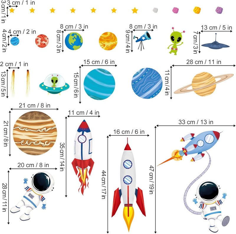 BPA Outer Space Wall Decals Rocket Planets Astronaut Wall Stickers Baby Nursery Boys Bedroom Playroom Wall Decor - Image 4
