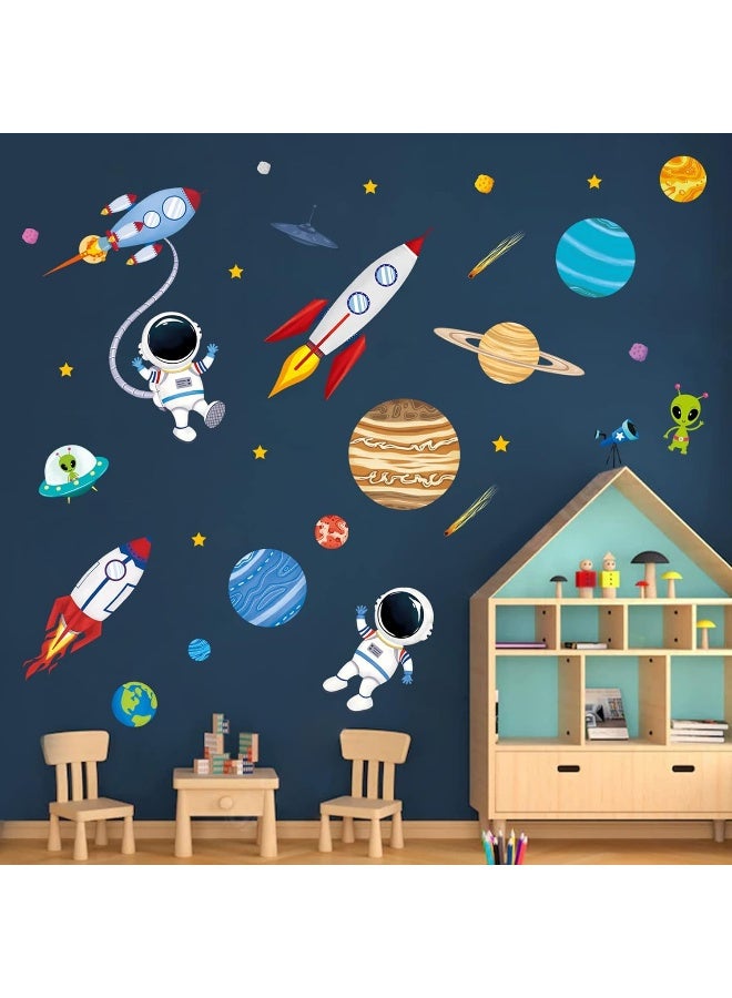 BPA Outer Space Wall Decals Rocket Planets Astronaut Wall Stickers Baby Nursery Boys Bedroom Playroom Wall Decor - Image 1