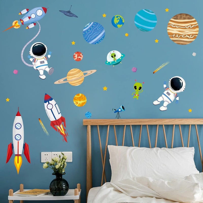 BPA Outer Space Wall Decals Rocket Planets Astronaut Wall Stickers Baby Nursery Boys Bedroom Playroom Wall Decor - Image 3