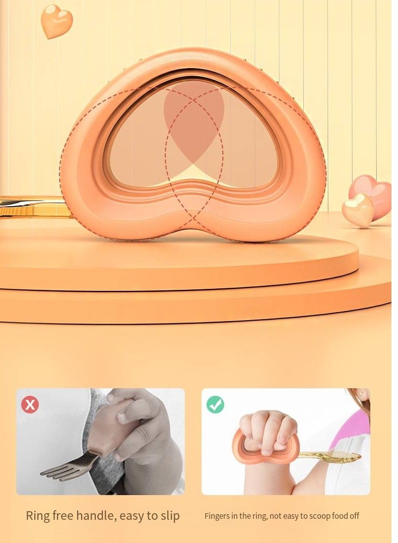 أطفال الهوغوز شوكة وملعقة على شكل قلب وضع ملعقة سيليكون وشوكة للأطفال الذين يزيد عمرهم عن 6 أشهر (أزرق/أصفر فاتح) - Image 2