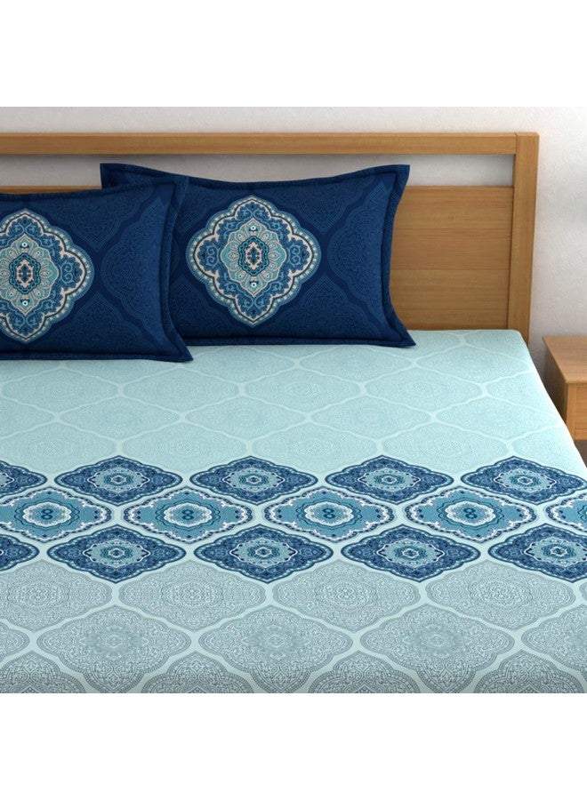 Dreamscape 100% Cotton King Bedsheet with 2 Pillow Covers - (Size 108 x 108 inches, 140 TC, Colour - Blue) - Image 3