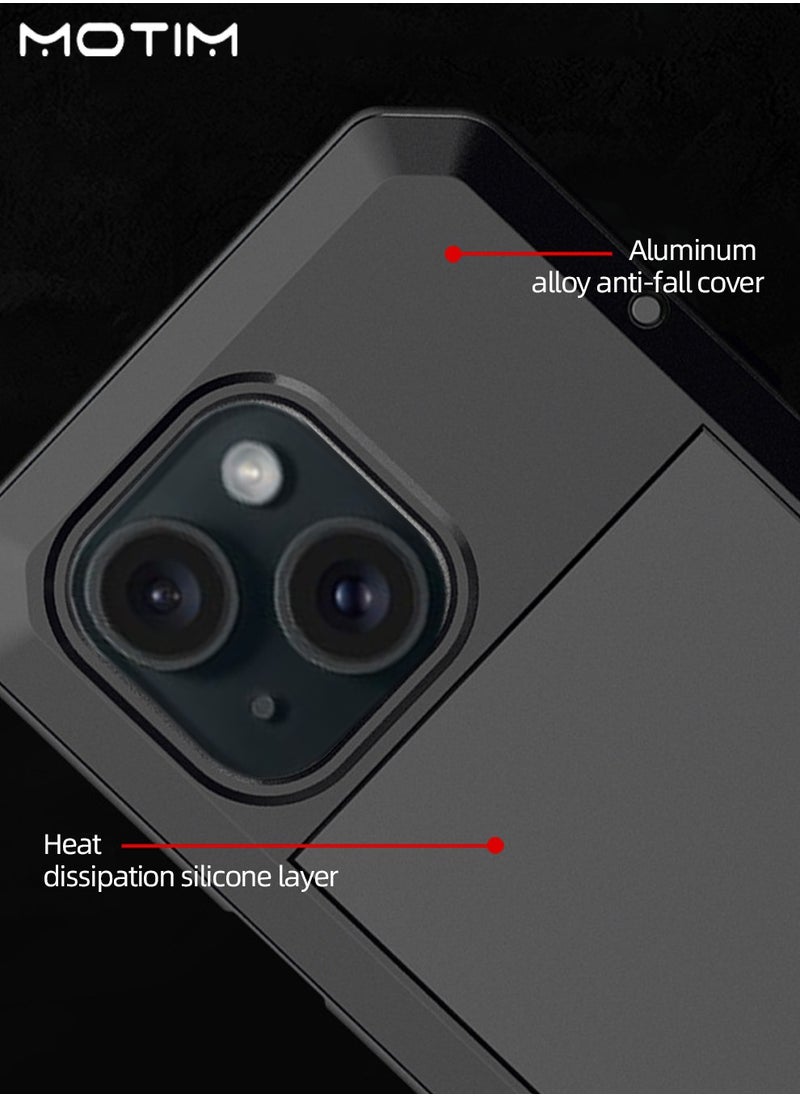 Motim Metal Phone Case for iPhone 14/14 Plus with Screen Tempered Glass Protector Film, Military-Grade Drop Protection, Shockproof Air Guard Corners Waterproof Case  - Image 5