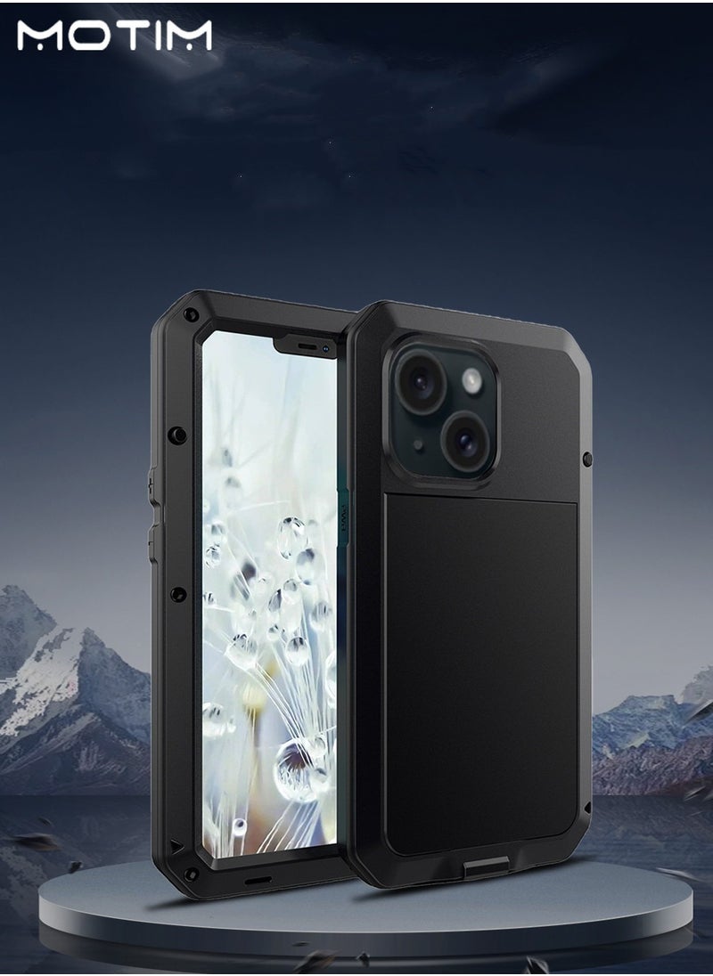 Motim Metal Phone Case for iPhone 14/14 Plus with Screen Tempered Glass Protector Film, Military-Grade Drop Protection, Shockproof Air Guard Corners Waterproof Case  - Image 1