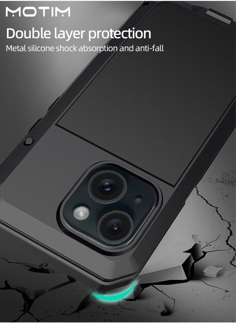 Motim Metal Phone Case for iPhone 14/14 Plus with Screen Tempered Glass Protector Film, Military-Grade Drop Protection, Shockproof Air Guard Corners Waterproof Case  - Image 3