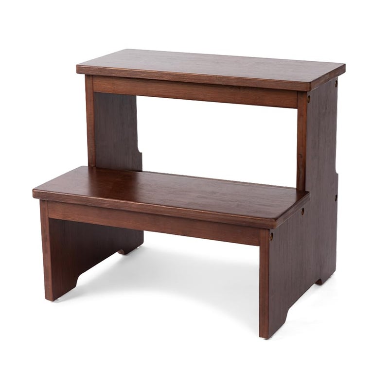 StrongTek Bamboo Two Step Stool for Adults and Kids, Bed Stepstool with Anti-Slip Bottom, Heavy Duty for Kitchen, Bathroom, Bedside Step Stool, Wooden Step Stairs 350 lbs Capacity (Dark Chocolate) - Image 1