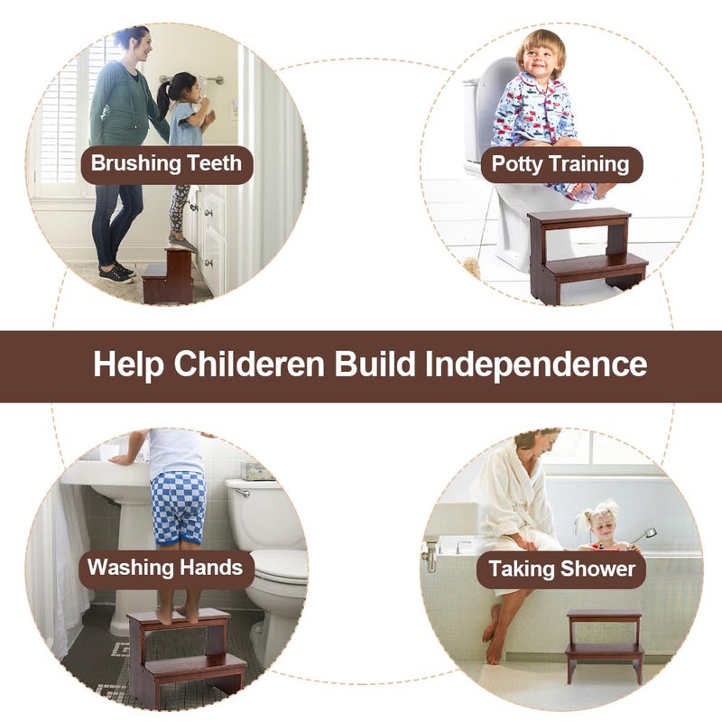 StrongTek Bamboo Two Step Stool for Adults and Kids, Bed Stepstool with Anti-Slip Bottom, Heavy Duty for Kitchen, Bathroom, Bedside Step Stool, Wooden Step Stairs 350 lbs Capacity (Dark Chocolate) - Image 5