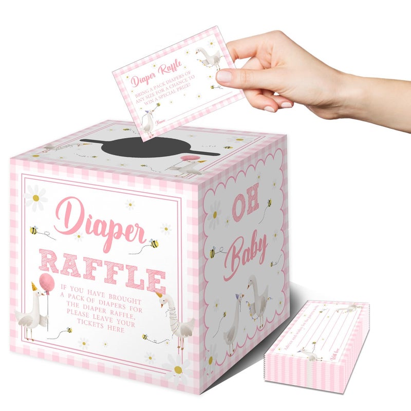 Fisahat Silly Goose Baby Shower Diaper Raffle Box, One Silly Goose Birthday Decor Girl- 50PCS Pink 1st Baby Shower Diaper Raffle Box, Gooses Theme Party Supplies for 1st Boys Girls Summer - Image 1