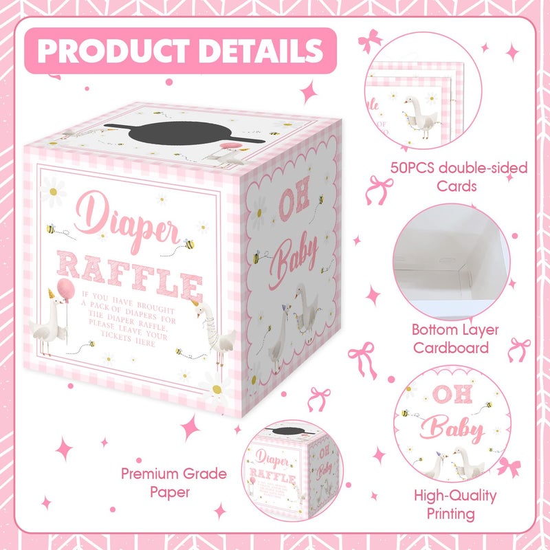 Fisahat Silly Goose Baby Shower Diaper Raffle Box, One Silly Goose Birthday Decor Girl- 50PCS Pink 1st Baby Shower Diaper Raffle Box, Gooses Theme Party Supplies for 1st Boys Girls Summer - Image 3