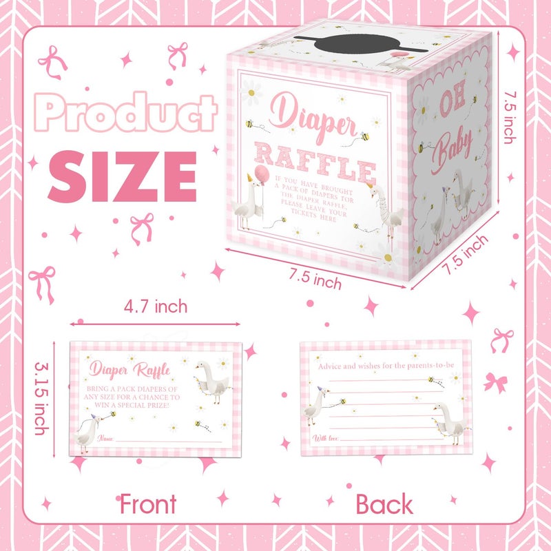 Fisahat Silly Goose Baby Shower Diaper Raffle Box, One Silly Goose Birthday Decor Girl- 50PCS Pink 1st Baby Shower Diaper Raffle Box, Gooses Theme Party Supplies for 1st Boys Girls Summer - Image 2