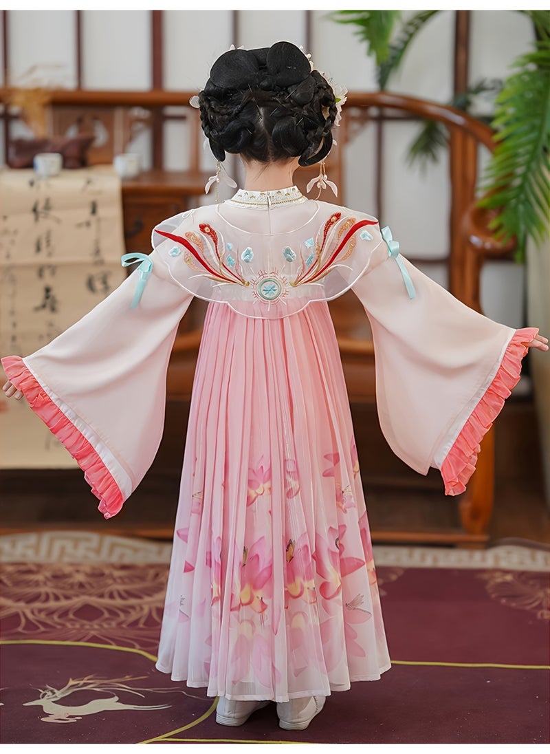 SHABILI Traditional Hanfu Dress Costume Set for Girls with Floral Print & Tassel Hair Band – Kids Dress-Up Toy Birthday Gift - Image 5