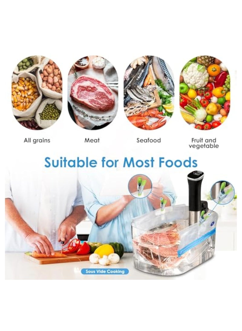 Hihonor - 15 Pieces Reusable Food Vacuum Sealers Bags, with 1 Handheld Pump Bag Kit Portable Vacuum Set 3 Size Sealed Freezer Bag 5 Sealing Clips 4 Green Cooking Tong Vegetables Food Sandwich Storage - Image 1
