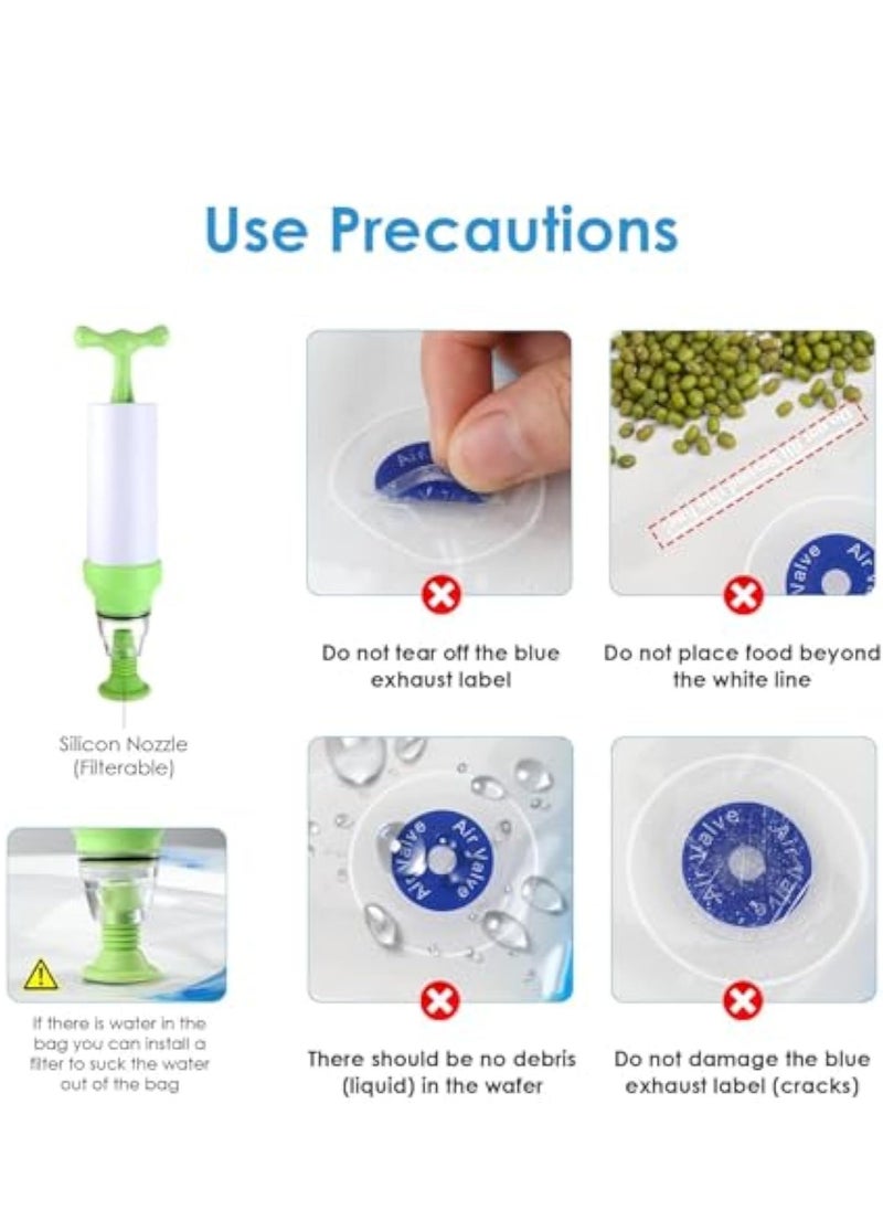 Hihonor - 15 Pieces Reusable Food Vacuum Sealers Bags, with 1 Handheld Pump Bag Kit Portable Vacuum Set 3 Size Sealed Freezer Bag 5 Sealing Clips 4 Green Cooking Tong Vegetables Food Sandwich Storage - Image 1