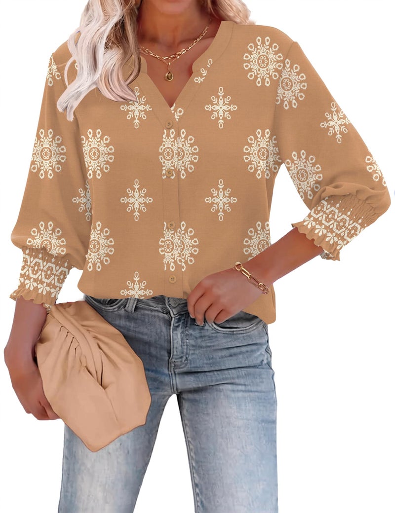 LOMON Button Down Shirts for Women 3/4 Length Sleeve Business Casual Blouses 2026 Summer Tops - Image 2