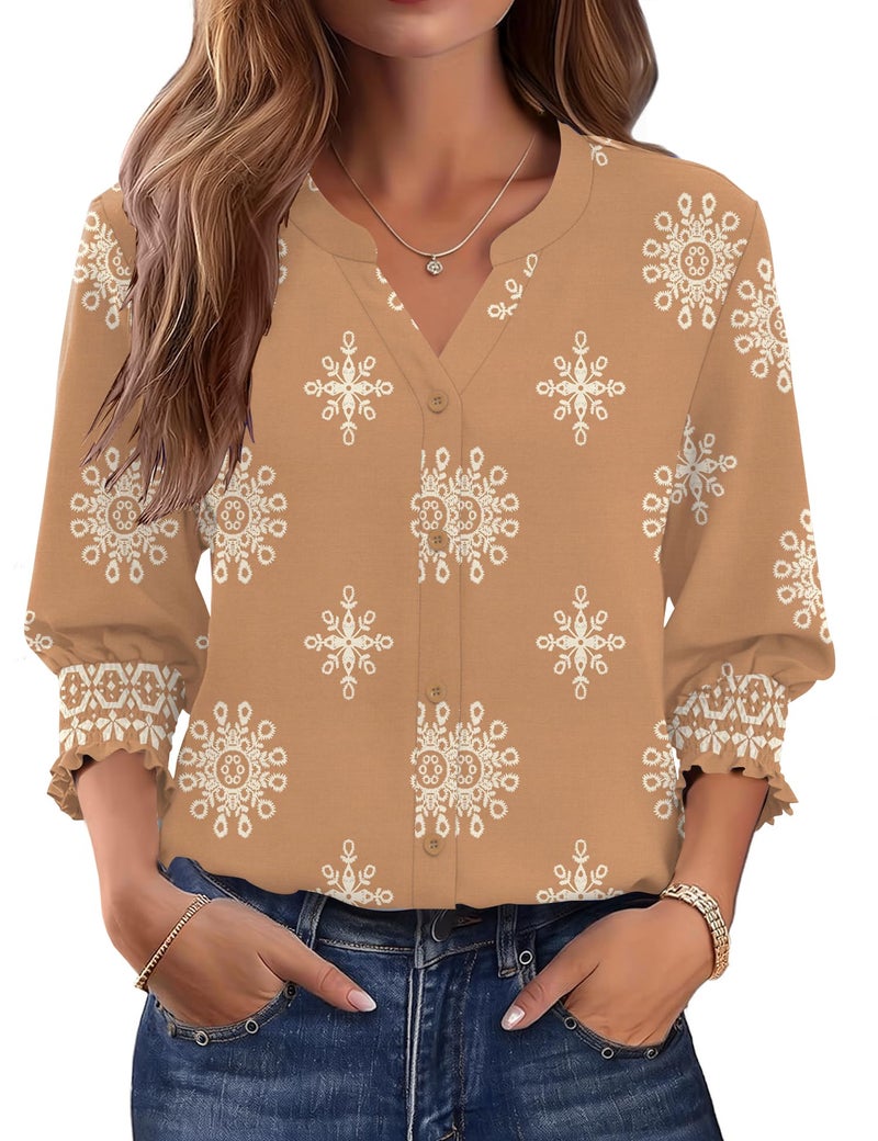 LOMON Button Down Shirts for Women 3/4 Length Sleeve Business Casual Blouses 2026 Summer Tops - Image 1