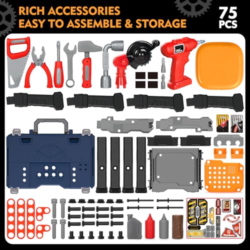 OCHIDO Kids Tool Bench Set with Electric Drill and ChairConstruction Workbench Toys for Toddlers 35Kids Tool Play SetMultifunctional Transformable ToolboxBoy Gift for 3 4 5 Years Old - Image 5