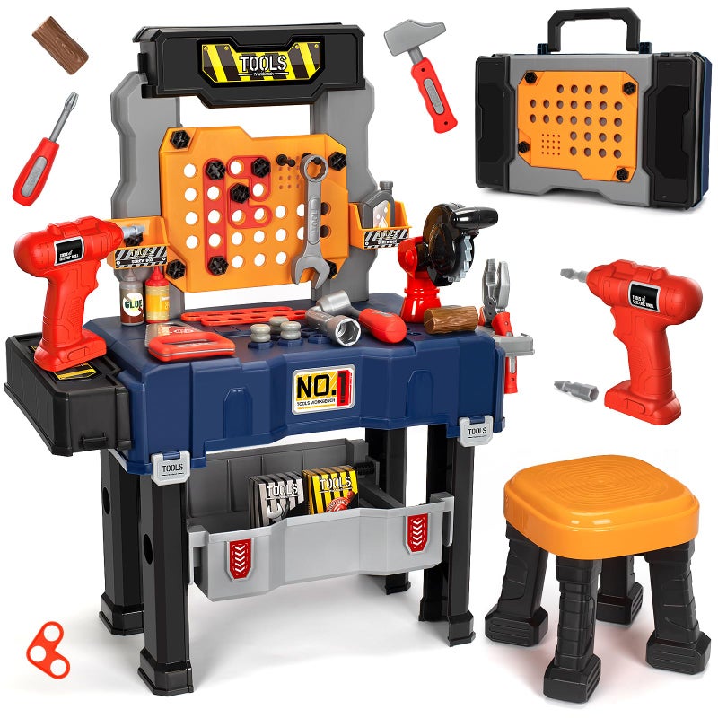 OCHIDO Kids Tool Bench Set with Electric Drill and ChairConstruction Workbench Toys for Toddlers 35Kids Tool Play SetMultifunctional Transformable ToolboxBoy Gift for 3 4 5 Years Old - Image 2