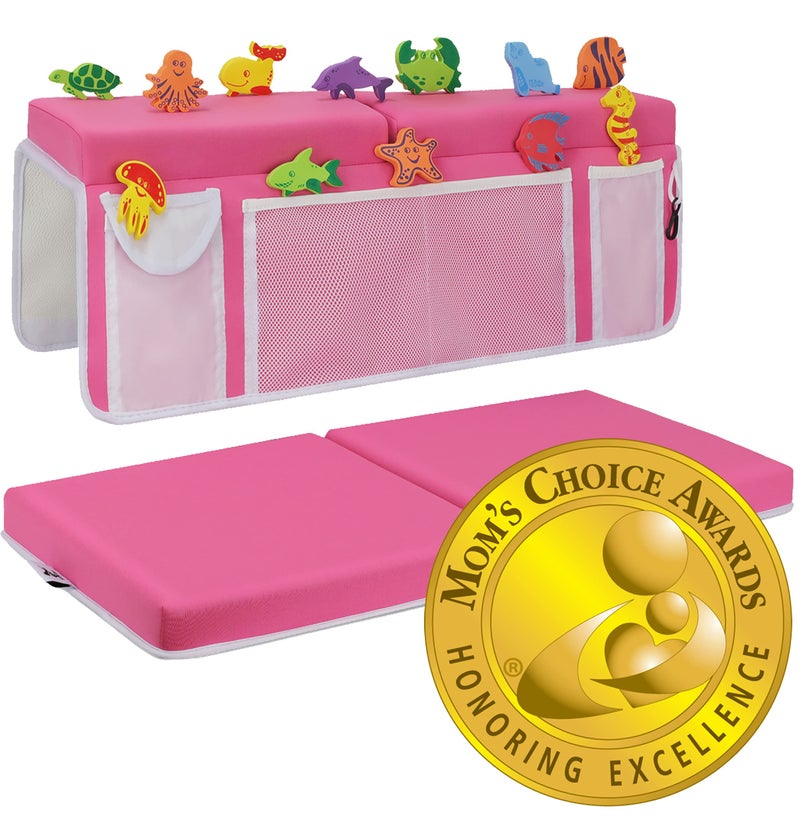 Supa Ant Baby Bath Kneeler and Elbow Rest Pad Set The Only Certified Extra Thick Bathtub Kneeler with Builtin 5 Pockets Organizer 8Suction Cup Bath Kneeling Pad for Bathing Baby Pink