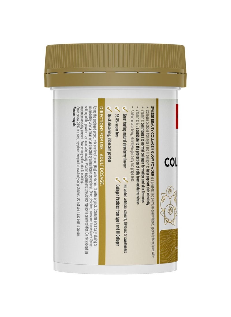 Swisse - Beauty Collagen Glow Powder, with vitamin C Supports skin elasticity and firmness 120g Oral Powder Natural Strawberry Flavour Health Supplement - Image 1