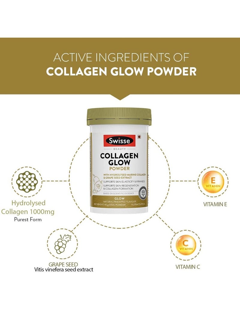 Swisse - Beauty Collagen Glow Powder, with vitamin C Supports skin elasticity and firmness 120g Oral Powder Natural Strawberry Flavour Health Supplement - Image 1