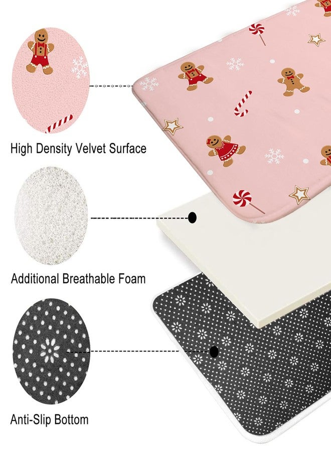 Mocsicka Pink Christmas Shower Curtain Set Xmas Candy Stars Cute Gingerbread-Man Snowflake Christmas Bathroom Decor Accessory Set with Non-Slip Washable Bath Rugs Toilet Lid Cover - Image 3