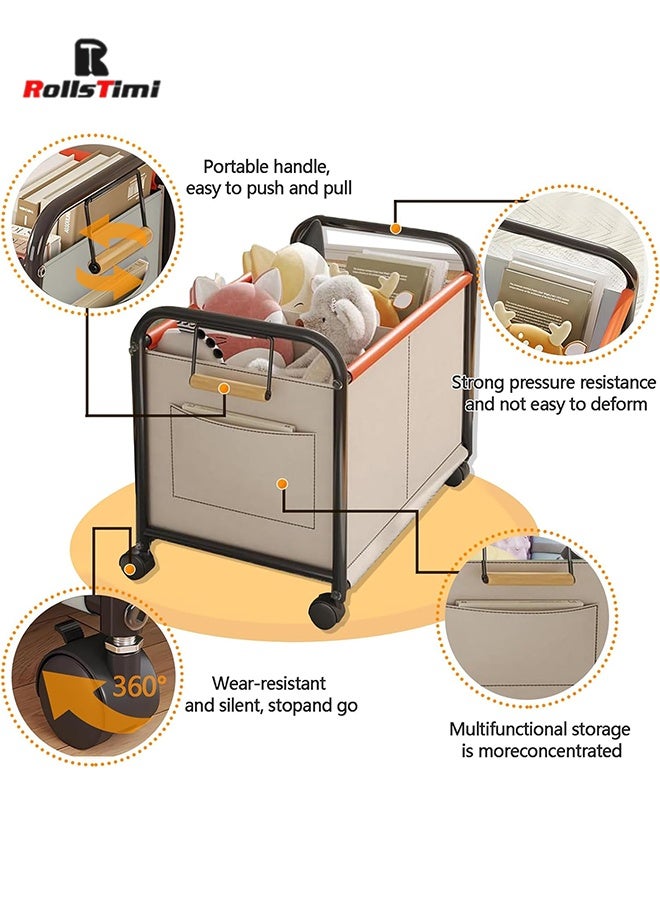 RollsTimi  Large Capacity Rolling Toy Storage Bin,Multi-Functional Cart, Office Furniture Organizer with Wheels, Home Decor Accessory,Beige - Image 4