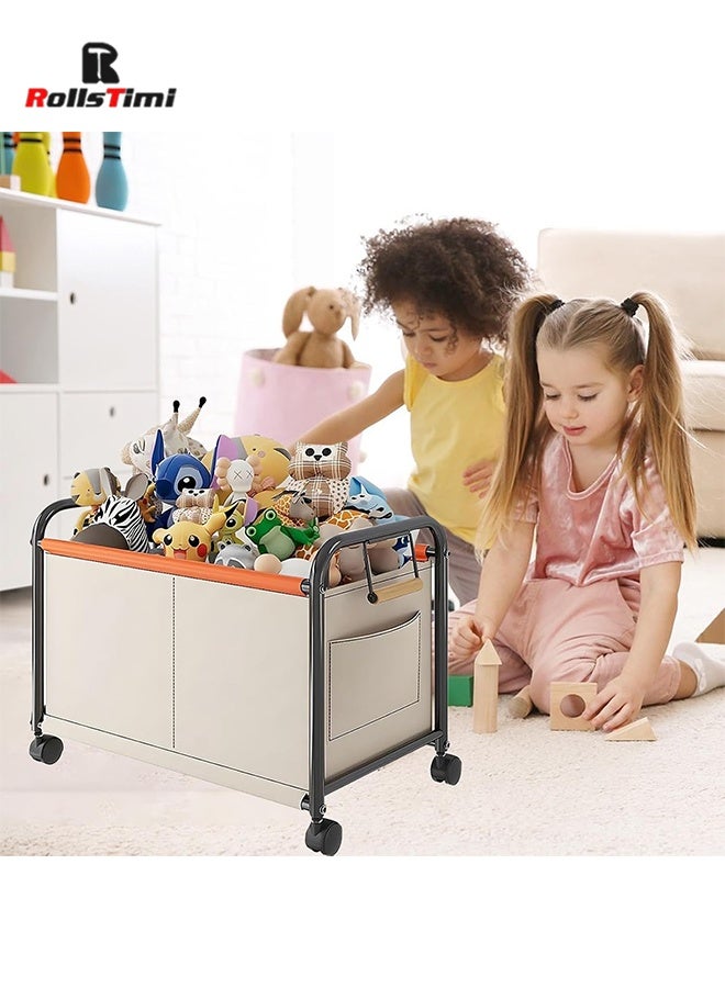 RollsTimi  Large Capacity Rolling Toy Storage Bin,Multi-Functional Cart, Office Furniture Organizer with Wheels, Home Decor Accessory,Beige - Image 1