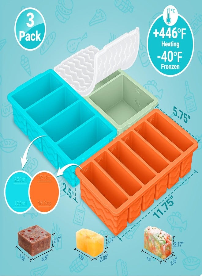 Doasuwish 3-Pack Silicone Freezer Trays with Lid,2 Large 2-Cup(500ml)&4 Medium 1-Cup(125ml)&6 Small 1/2-Cup(75ml) Soup Freezer Container Molds,Ice Cube Tray For Meal Prep&Freezing Soup,Stews,Sauces - Image 3