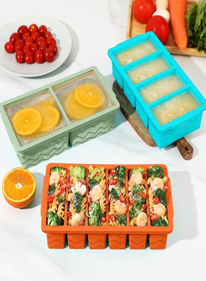 Doasuwish 3-Pack Silicone Freezer Trays with Lid,2 Large 2-Cup(500ml)&4 Medium 1-Cup(125ml)&6 Small 1/2-Cup(75ml) Soup Freezer Container Molds,Ice Cube Tray For Meal Prep&Freezing Soup,Stews,Sauces - Image 2