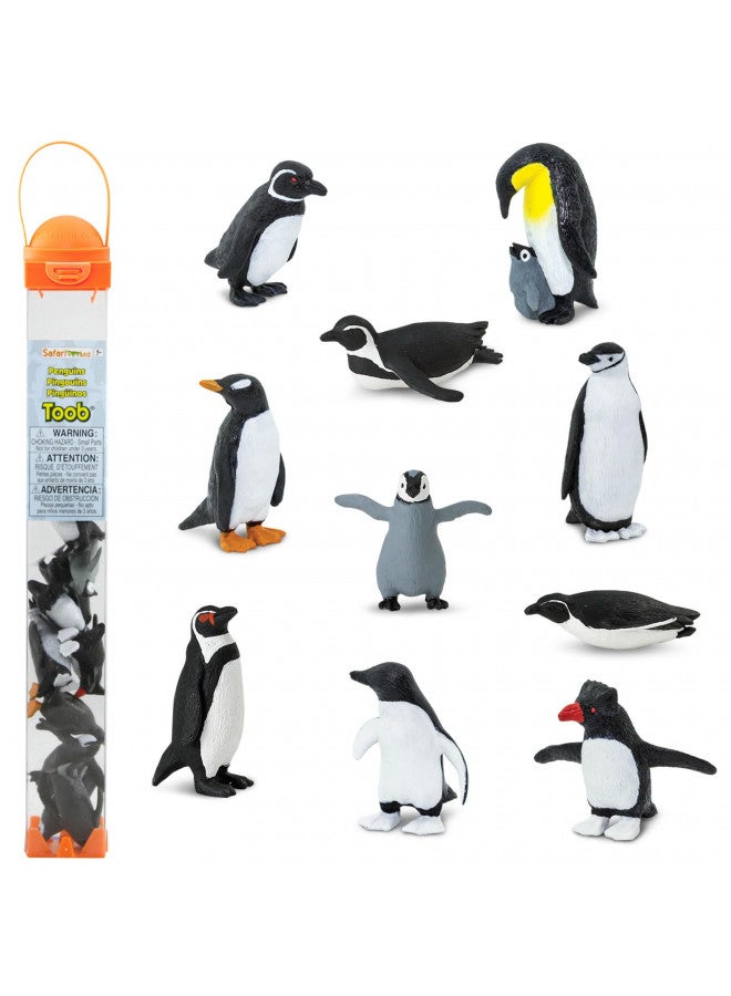Safari Ltd. Safari Ltd Penguin TOOB With 10 Fun and Flightless Figurines, Including Gentoo, Humboldt, Chinstrap, Rockhopper, Galapagos, Adelie, Swimming, Sliding, Baby, And Penguin With Baby Ages 3 And Up  - Image 1