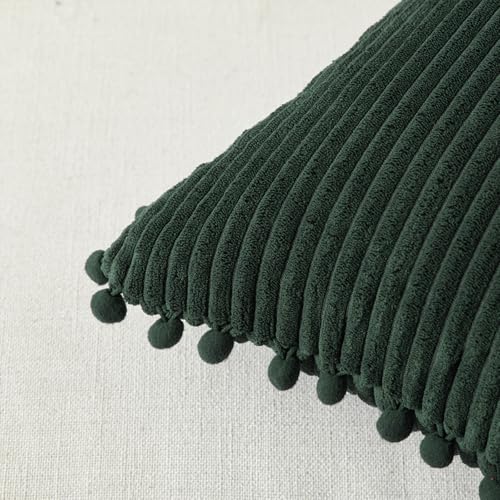 Fancy Homi Set of 2 Dark Green Boho Decorative Throw Pillow Covers 18x18 Inch with Pom-poms for Living Room Couch Bed Sofa Bedroom Indoors, Modern Farmhouse Boho Vintage Army Green Home Decor - Image 4