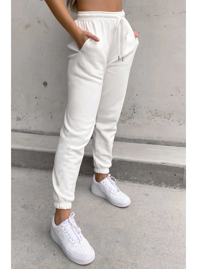 Waitfairy Sweatpants Women - Joggers for Women High Waist Baggy Sweat Pants for Womens Joggers with Pockets, White, XS - Image 2