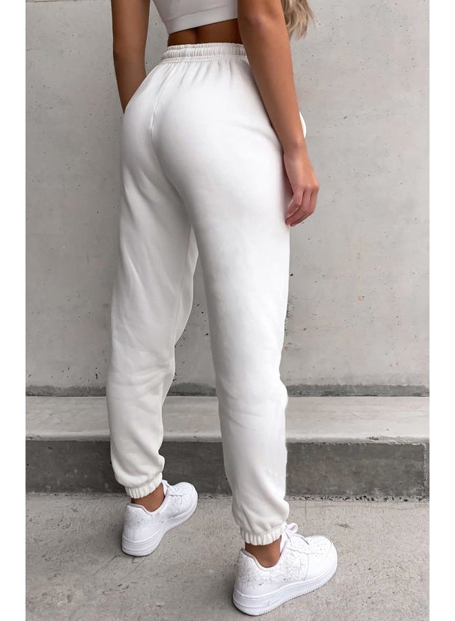 Waitfairy Sweatpants Women - Joggers for Women High Waist Baggy Sweat Pants for Womens Joggers with Pockets, White, XS - Image 4