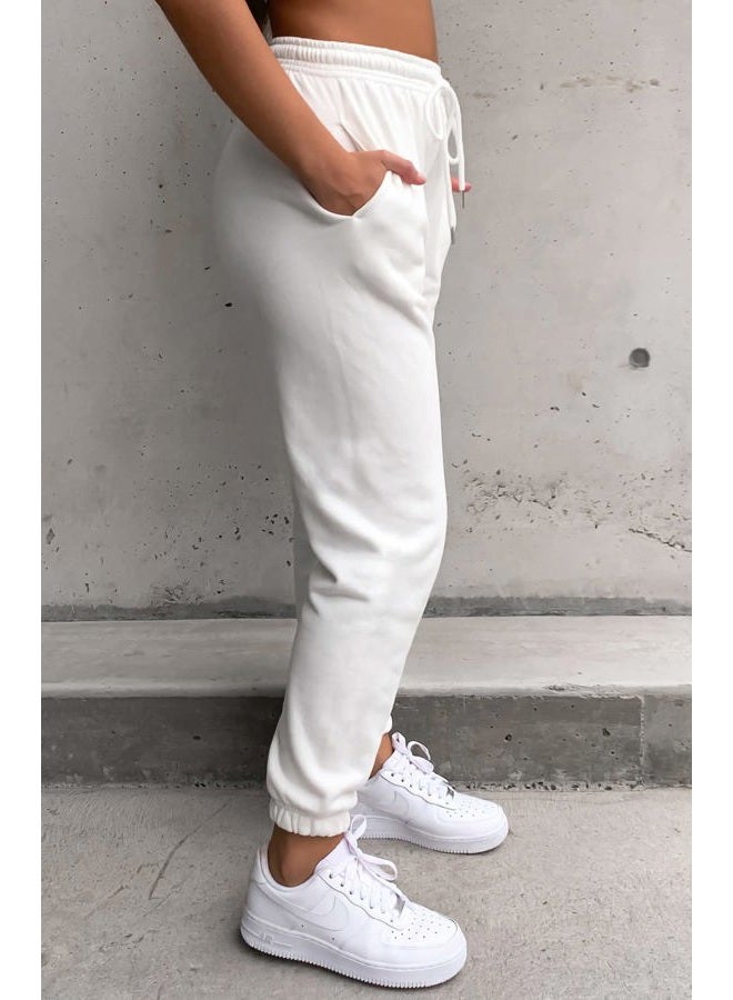 Waitfairy Sweatpants Women - Joggers for Women High Waist Baggy Sweat Pants for Womens Joggers with Pockets, White, XS - Image 3