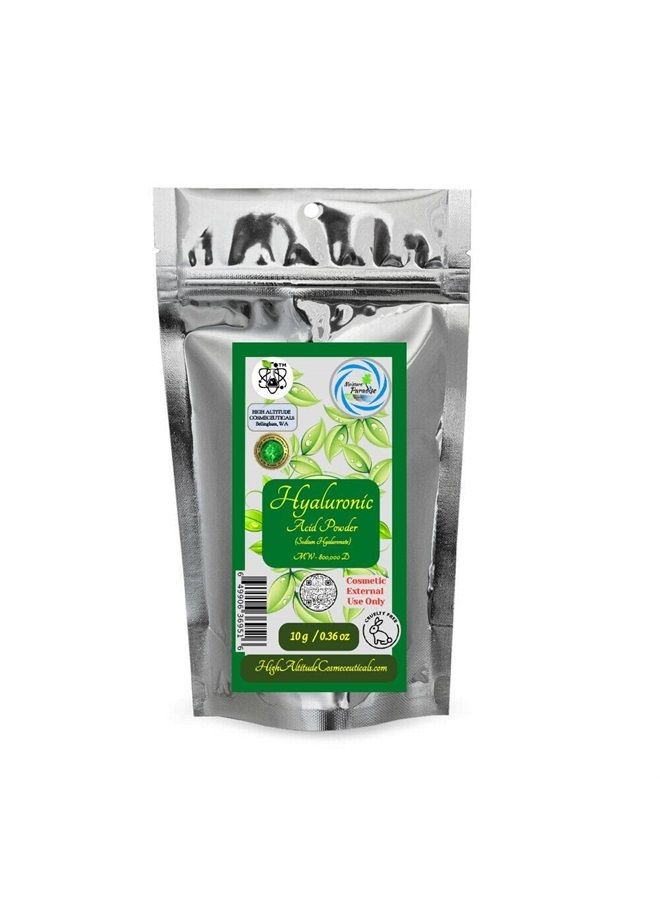 High Altitude Naturals 10g (0.36oz) MOISTURE PARADISE TM Hyaluronic Acid Powder (Sodium Hyaluronate) - Low molecular weight -80,000 D - Cosmetic, Hydrating, Moisturizing, Make Hyaluronic Acid Serum  - Image 1