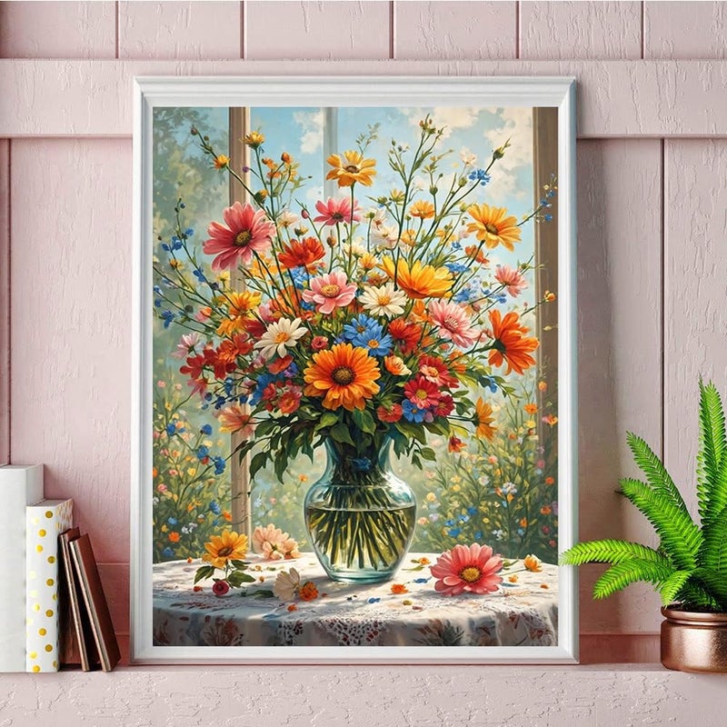 Croshom Diamond Art Kits For Adults - Flowers Diamond Art Painting Kits For Adults Beginners  5D Full Drill Diamonds Painting Crafts For Home Wall Decor 11.8X15.7In  Flowers Vase - Image 2