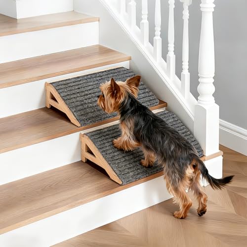 KISIMUY 2 Pack Dog Ramp Stairs for Small Dogs 2in1 Solid Wood Pet Ramp Calf Stretcher Supports 170lbs NonSlip Carpet Gentle Slope for SeniorInjuredAging Dogs IndoorGym Use No Assembly Required - Image 1