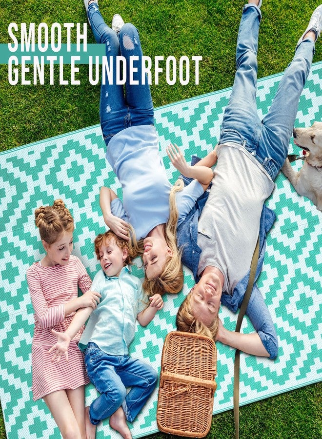 OLANLY Waterproof Outdoor Rug 5x8 ft, Outdoor Plastic Straw Rug for Camping, RV Mat Outside, Outdoor Carpet for Porch, Deck, Backyard, Balcony, Picnic, Turquoise & White - Image 5