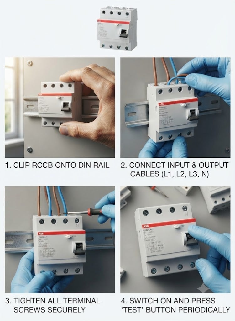 أبب قاطع دائرة تسرب الأرض ABB (ELCB / RCCB)  63A 4 القطب 30 مللي أمبير - FH204 AC-63 / 0،03 - Image 2