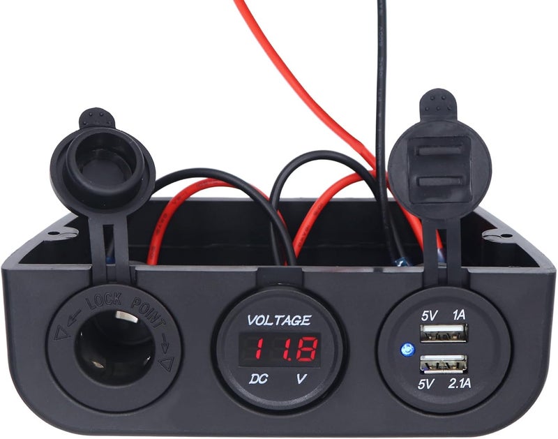 iztor 12-24 V Multifunctional 3 Hole Tent Modification Socket Cigarette Lighter Socket Dual USB Car Charger and Red Digital Voltmeter Combination for Cars Boats and RVs - Image 1
