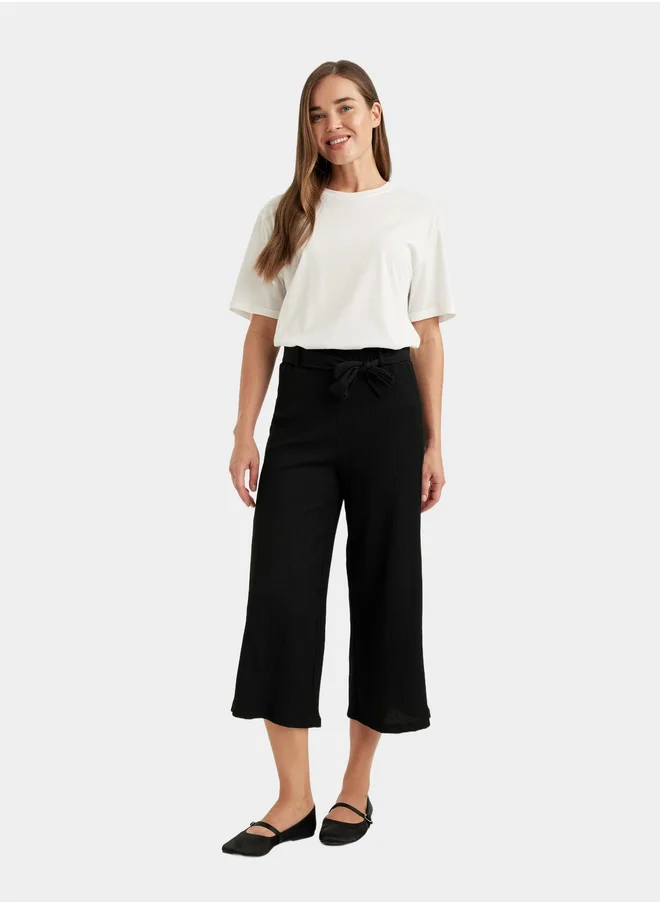 ديفاكتو DeFacto Regular Fit Black Ribbed Pant