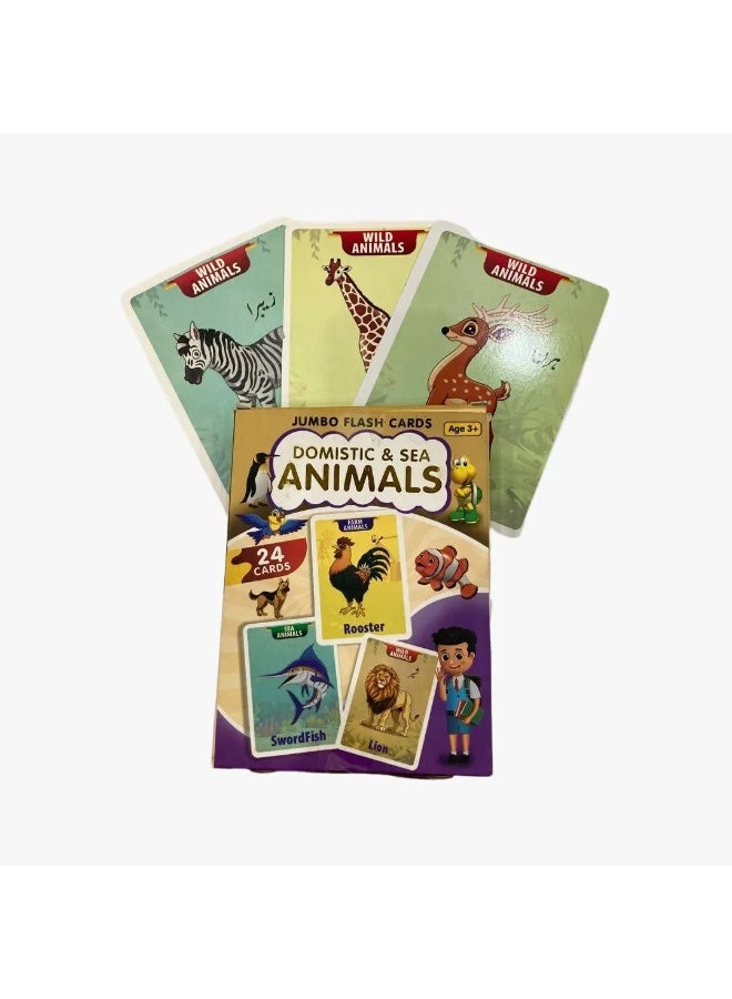 Clicko 24-Piece Jumbo Animal Flash Cards Set for Kids Age 3+ - Domestic, Wild, and Sea Animals Learning Cards for Early Education, Vocabulary Building, and Multilingual Recognition - Image 4