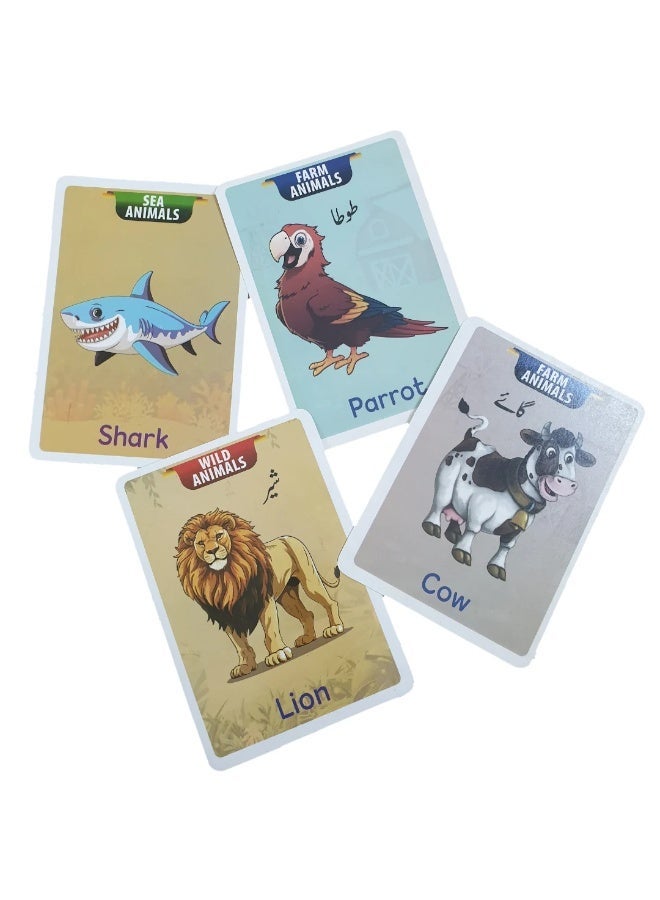 Clicko 24-Piece Jumbo Animal Flash Cards Set for Kids Age 3+ - Domestic, Wild, and Sea Animals Learning Cards for Early Education, Vocabulary Building, and Multilingual Recognition - Image 3