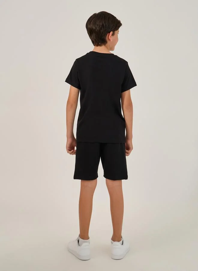 Styli Slogan Print Round Neck T-Shirt and Shorts Set