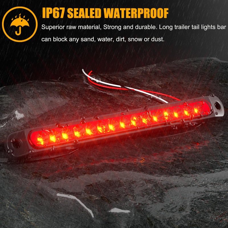 PSEQT 10" 15 LED Trailer Brake Tail Light Bar Stop Change Tail Lights Assembly ID Clearance Strip Red Light Waterproof for Wrangler Golf Cart Offroad Truck RV UTV ATV - Image 4