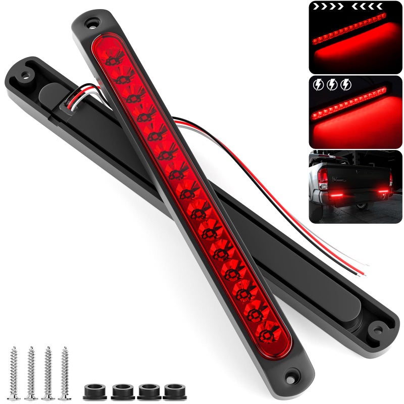 PSEQT 10" 15 LED Trailer Brake Tail Light Bar Stop Change Tail Lights Assembly ID Clearance Strip Red Light Waterproof for Wrangler Golf Cart Offroad Truck RV UTV ATV - Image 1