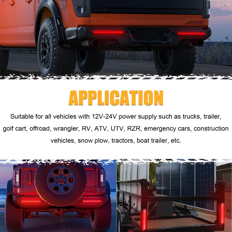 PSEQT 10" 15 LED Trailer Brake Tail Light Bar Stop Change Tail Lights Assembly ID Clearance Strip Red Light Waterproof for Wrangler Golf Cart Offroad Truck RV UTV ATV - Image 5