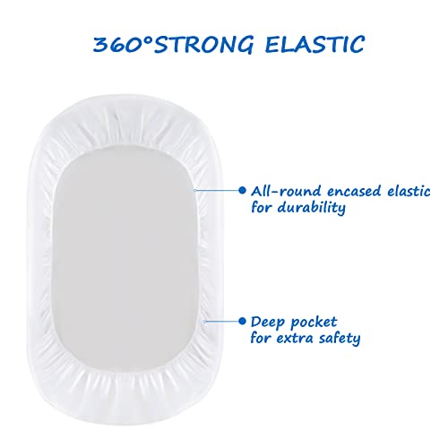 Coldwind Bassinet Sheets Waterproof 2 Pack Bassinet Mattress Protector Cotton Fitted Cradle Sheets Set for Oval Rectangle Hourglass Mattres, Soft Breathable Mattress Pad Cover Baby Girl Boy, White - Image 3