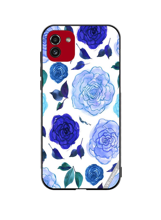 VR CREATIVE Protective Case Cover For Samsung Galaxy A03 Blue Smot Flower Design Multicolour - Image 1
